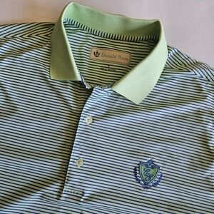 Donald Ross Golf Polo Mens M Green White  Striped Golf Polo Performance Logo